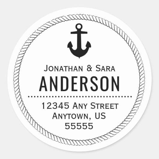 Nautical Rope en Anker Retouradres Ronde Sticker (Voorkant)