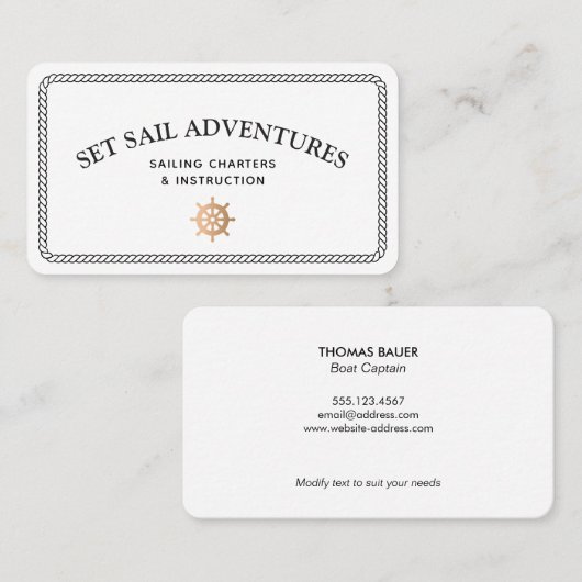 Nautical Rope Gold Ship Helm Visitekaartje (Voorkant / Achterkant)