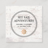 Nautical Rope Gold Ship Helm White Wood Vierkante Visitekaartje (Voorkant)