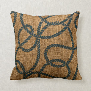 Nautical Rope in Natural met Deep Zee Blue Kussen