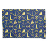 Nautical Rope met Knots Navy Blue Gold Kussensloop (Voorkant)