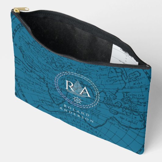 Nautical Rope Monogram Map Blue Etui (Open)