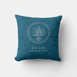Nautical Rope Monogram Map Blue Kussen