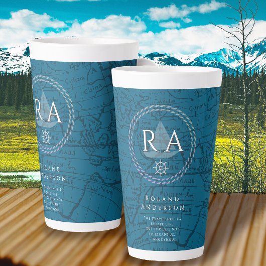 Nautical Rope Monogram Map Blue Latte Mok