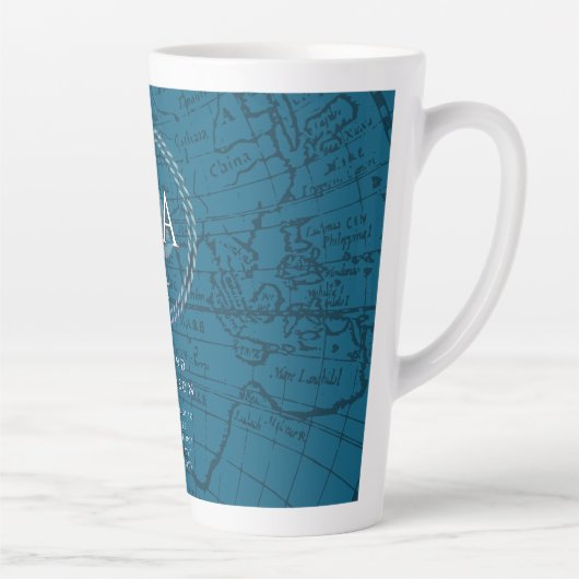 Nautical Rope Monogram Map Blue Latte Mok (Rechts)