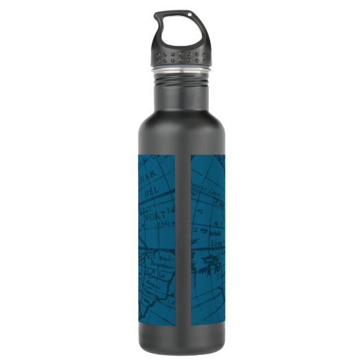 Nautical Rope Monogram Map Blue Waterfles (Achterkant)
