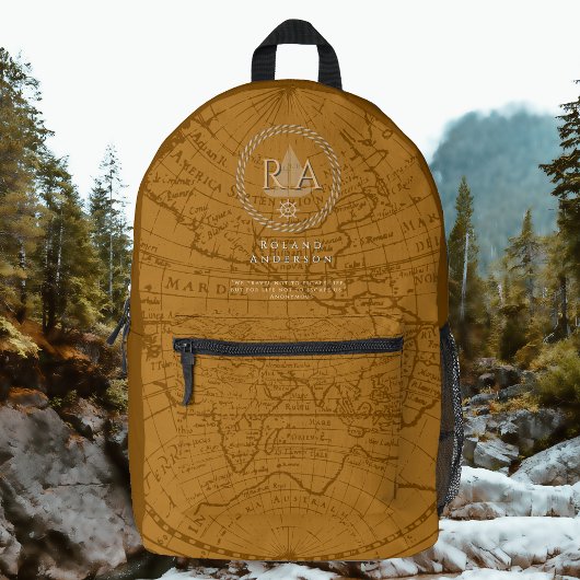 Nautical Rope Monogram Map Brown Bedrukte Rugzak