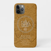 Nautical Rope Monogram Map Brown Case-Mate iPhone Case (Achterkant)