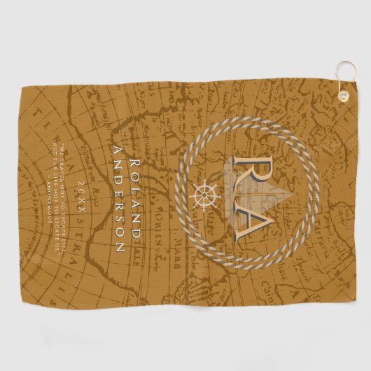Nautical Rope Monogram Map Brown Golfhanddoek (Horizontaal)