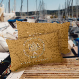Nautical Rope Monogram Map Brown Kussen
