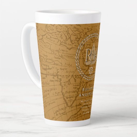 Nautical Rope Monogram Map Brown Latte Mok (Linkerhoek)