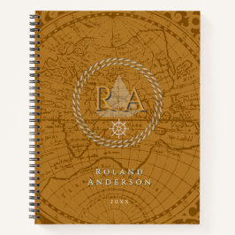 Nautical Rope Monogram Map Brown Notitieboek