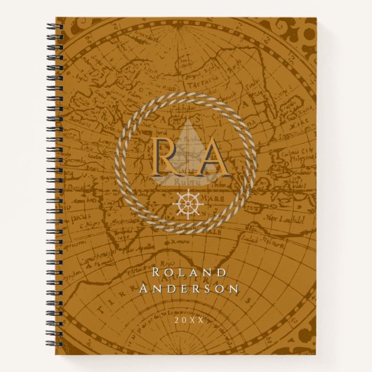 Nautical Rope Monogram Map Brown Notitieboek (Voorkant)