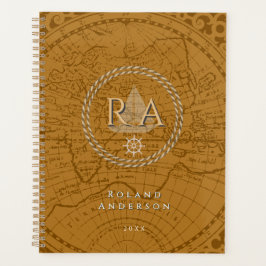 Nautical Rope Monogram Map Brown Planner