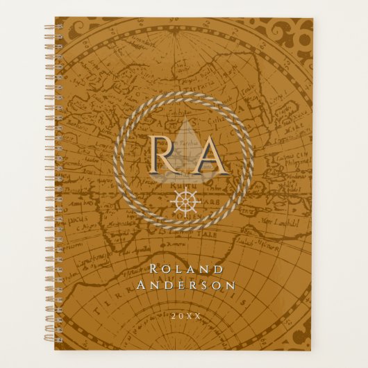 Nautical Rope Monogram Map Brown Planner (Voorkant)