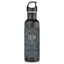 Nautical Rope Monogram Map Grey Waterfles