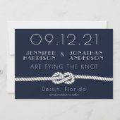 Nautical Rope Navy White Beach Wedding Typografie Save The Date (Voorkant)