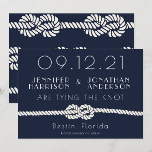 Nautical Rope Navy White Beach Wedding Typografie Save The Date