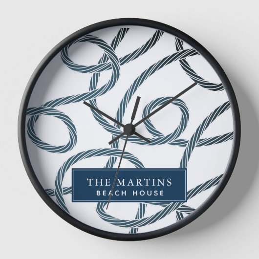 Nautical Rope Pattern White Navy House Klock (Voorkant)