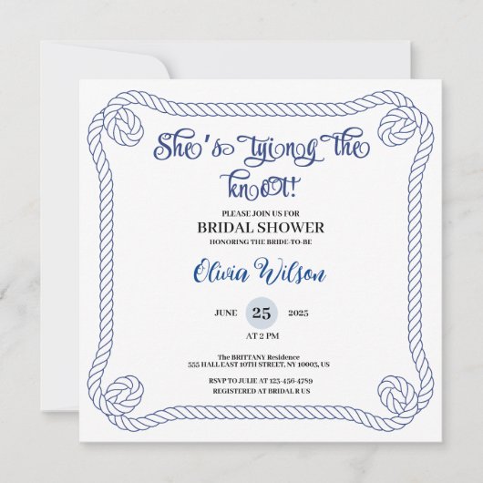 Nautical Rope she’s Tying the Knot  Bridal Shower  Kaart (Voorkant)