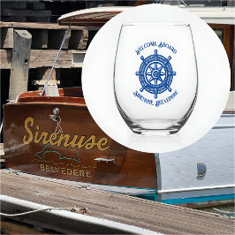 Nautical Rope Ship Wheel Boot Naam Welkom aan boor Wijnglas Zonder Voet