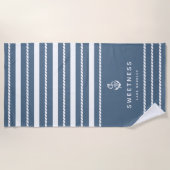 Nautical Rope Stripe & Anchor Boat Name Strandlaken (Voorkant)