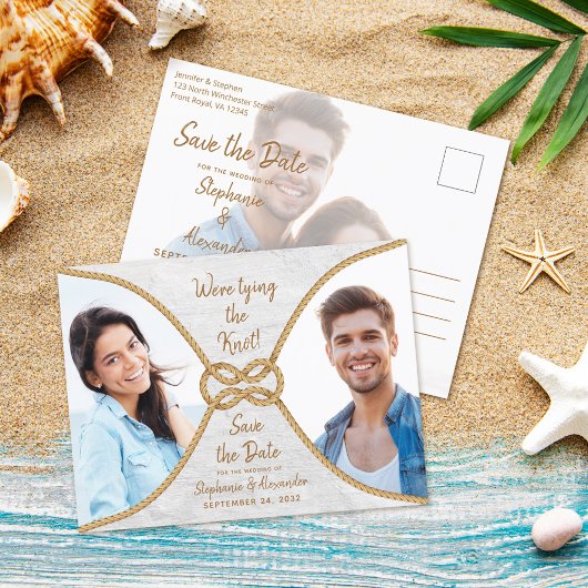 Nautical Rope Tying the Knot Wedding Save the Date Aankondigingskaart