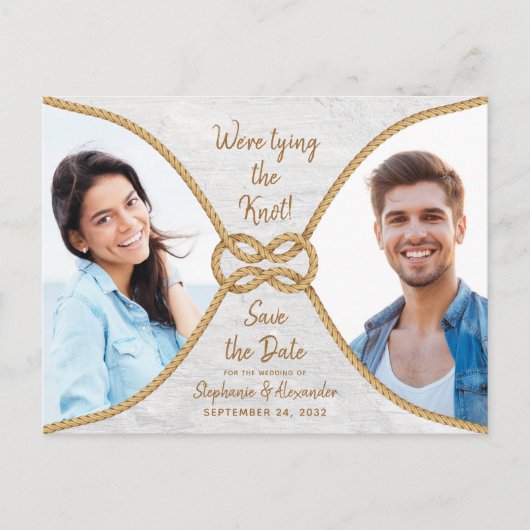 Nautical Rope Tying the Knot Wedding Save the Date Aankondigingskaart (Voorkant)