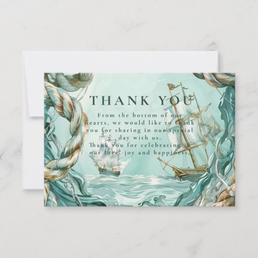 Nautical Rope Voyage Wedding Bedankkaart (Voorkant)