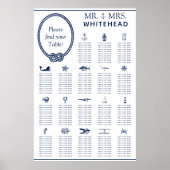 Nautical Rope Wedding Seating 18 Table Chart Poster (Voorkant)
