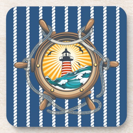 Nautical Ropes & Boat Wheel Beverage Coaster Bier Onderzetter (Voorkant)