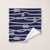 Nautical Ropes Navy & White Family Name Bad Handdoek (Wasdoekje)