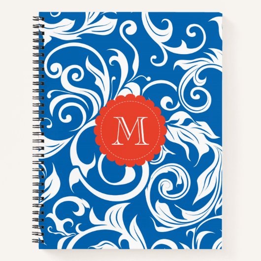 Nautical Royal Blue Wallpaper Swirl Monogram Notitieboek (Voorkant)