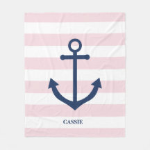 Nautical roze striped kind's deken - gepersonalise