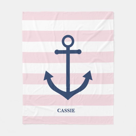 Nautical roze striped kind's deken - gepersonalise (Voorkant)