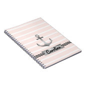 Nautical roze stripes Waterverf Anchor Aangepast Notitieboek (Rechterzijde)