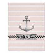 Nautical roze stripes Waterverf Anchor Aangepast Poster (Voorkant)