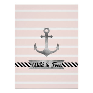 Nautical roze stripes Waterverf Anchor Aangepast Poster