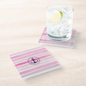 Nautical roze Waterverf Stripes Trendy Anchor Glazen Onderzetter (Schuin)