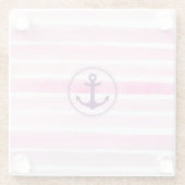 Nautical roze Waterverf Stripes Trendy Anchor Glazen Onderzetter (Achterkant)