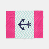 Nautical roze White Mint Chevron Anchor Pattern Fleece Deken (Voorkant (Horizontaal))