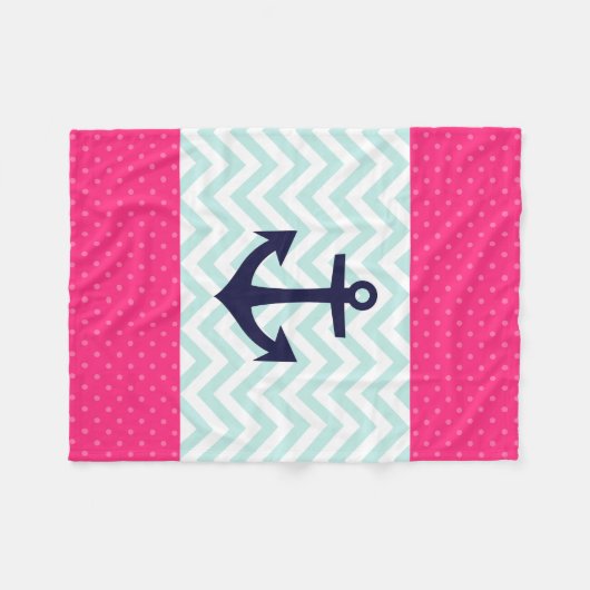 Nautical roze White Mint Chevron Anchor Pattern Fleece Deken (Voorkant (Horizontaal))