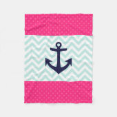 Nautical roze White Mint Chevron Anchor Pattern Fleece Deken (Voorkant)