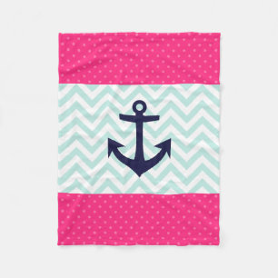 Nautical roze White Mint Chevron Anchor Pattern Fleece Deken