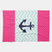 Nautical roze White Mint Chevron Anchor Pattern Theedoek (Horizontaal)
