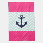 Nautical roze White Mint Chevron Anchor Pattern Theedoek (Verticaal)