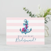 Nautical Roze zal je mijn Bridesmaid Kaart zijn (Staand voorkant)