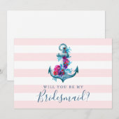 Nautical Roze zal je mijn Bridesmaid Kaart zijn (Voorkant / Achterkant)