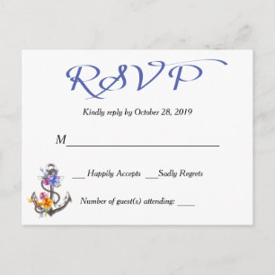 Nautical RSVP Boat Anchor Floral Blue Briefkaart