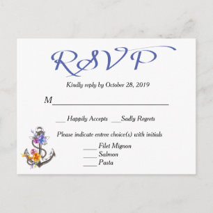 Nautical RSVP Boat Anchor Floral Blue Briefkaart
